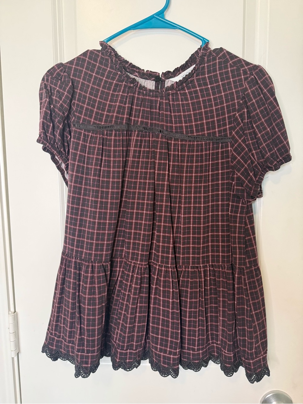 Market & Spruce Maroon Plaid Babydoll Blouse | Medium